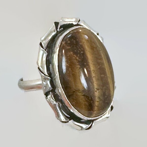 Tiger Eye Ring, Silver Plated ,Large Stone, Big Statement, Size 8, Huge, Vintage - Picture 4 of 5